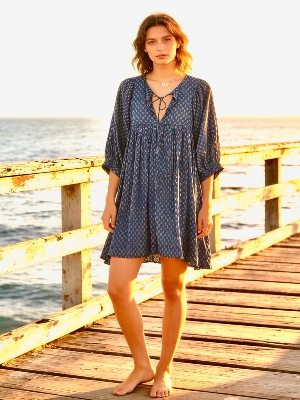 Faherty Women's Indigo Gobi Blue Floral Lyla Dress